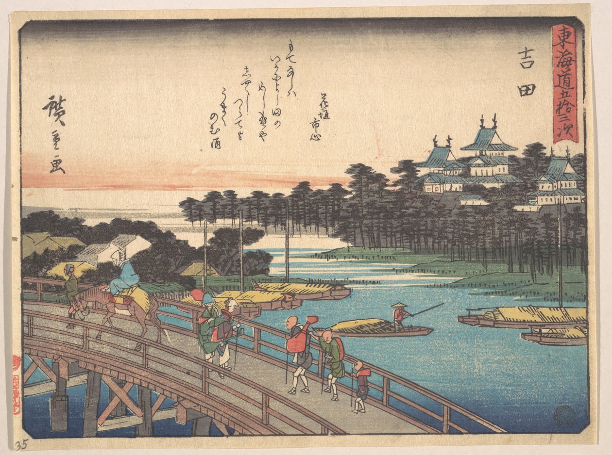 Yoshida; Toyokawa-Bashi, Toyokawa-broen av Utagawa Hiroshige