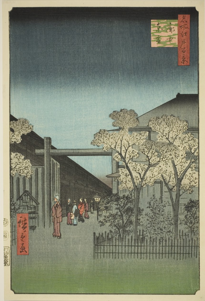 Yoshiwara Jeg fornemmet Kurt rs at Dawn (hver Chu Shinonome), fra serien "Ridge dre d fa net s views of Edo (One hundred famous views of Edo)" av Utagawa Hiroshige