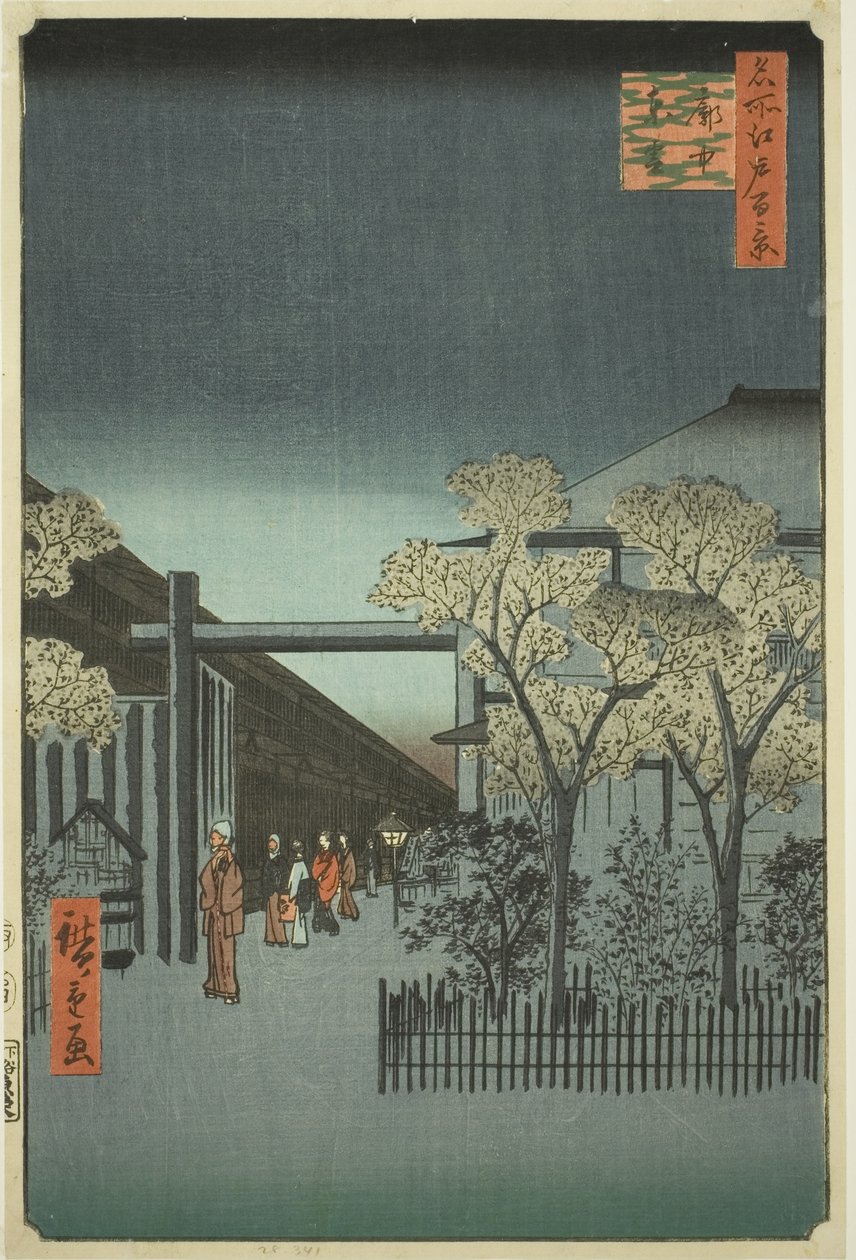 Yoshiwara Jeg fornemmet Kurt rs at Dawn (hver Chu Shinonome), fra serien "Ridge dre d fa net s views of Edo (One hundred famous views of Edo)" av Utagawa Hiroshige