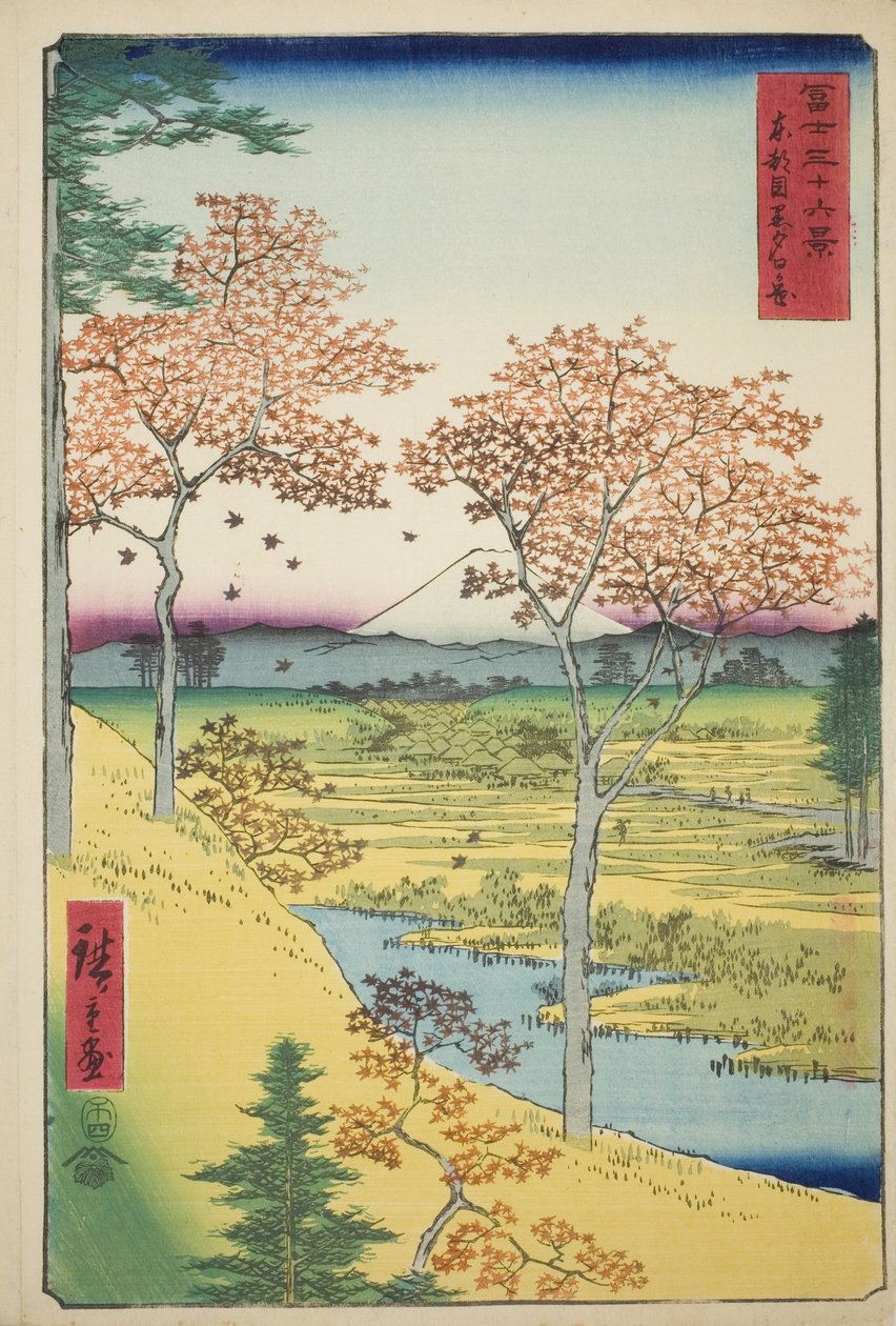 Yuhi Hill ved Meguro i den østlige hovedstaden (Toto Meguro Yuhigaoka), fra serien "Thirty-six Views of Mount Fuji (Fuji sanjurokkei)" av Utagawa Hiroshige