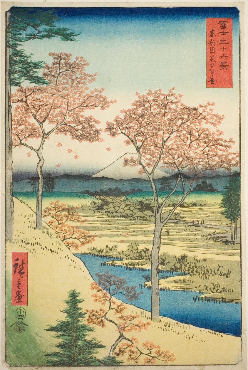 Yuhi Hill ved Meguro i den østlige hovedstaden (Toto Meguro Yuhigaoka), fra serien "Thirty-six Views of Mount Fuji (Fuji sanjurokkei)" av Utagawa Hiroshige