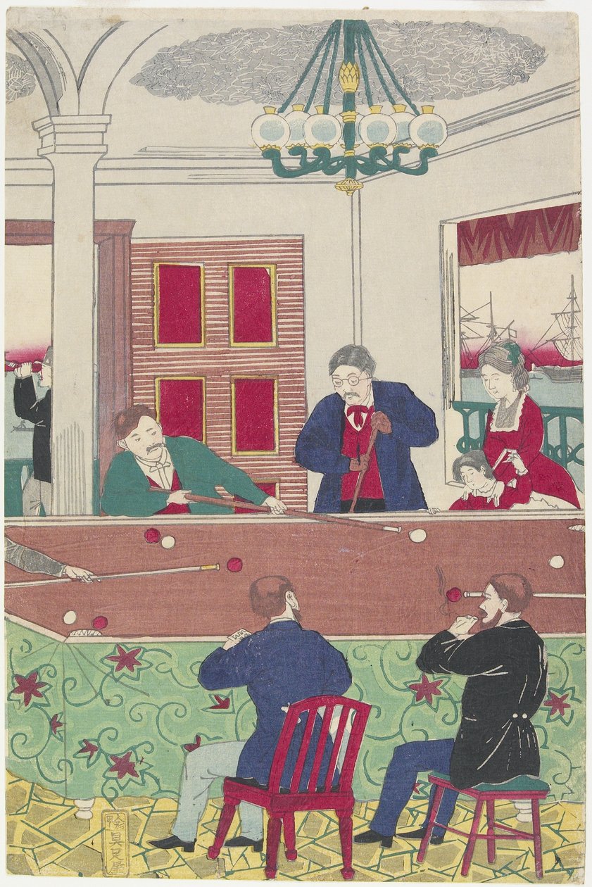 Utlendinger ved Billiard Game, slutten av 1800-tallet av Utagawa Hiroshige III