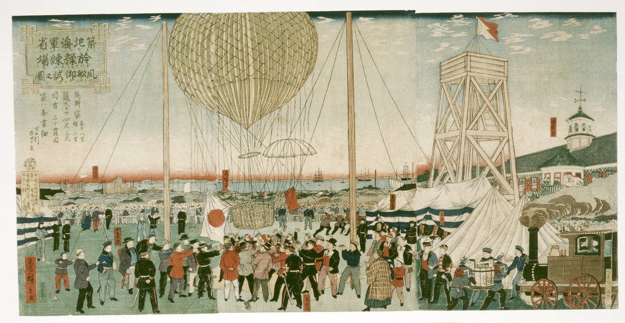Den japanske marinen tester en luftballong i Tsukiji av Utagawa Hiroshige III