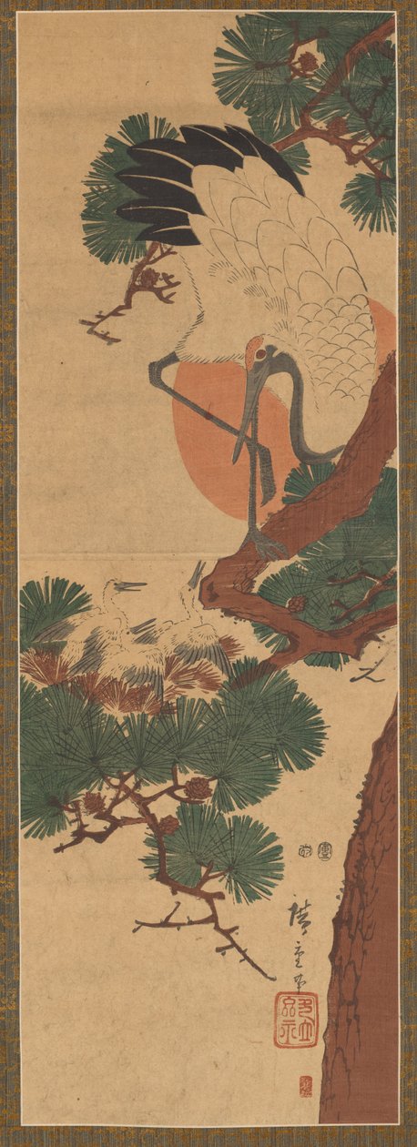 Stork, sol og furu av Utagawa Hiroshige II