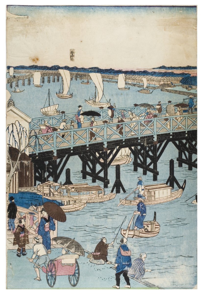 Kjente steder i Tokyo, sann utsikt over Ryogoku-broen av Utagawa II Hiroshige