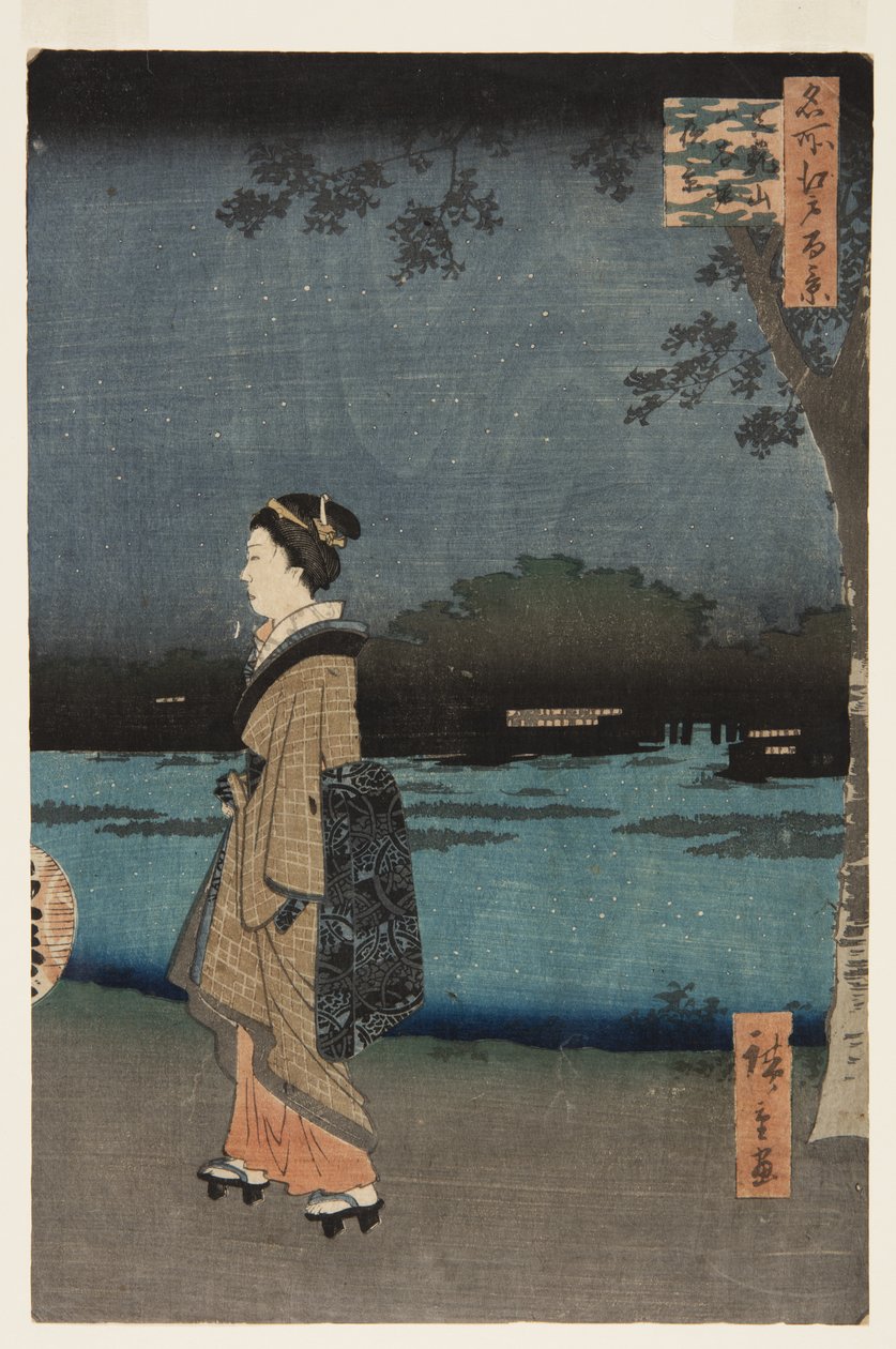Night View w of f waiting milk mountain plan d te san yakana l (waiting milk mountain Sanyabori night view) av Utagawa II Hiroshige
