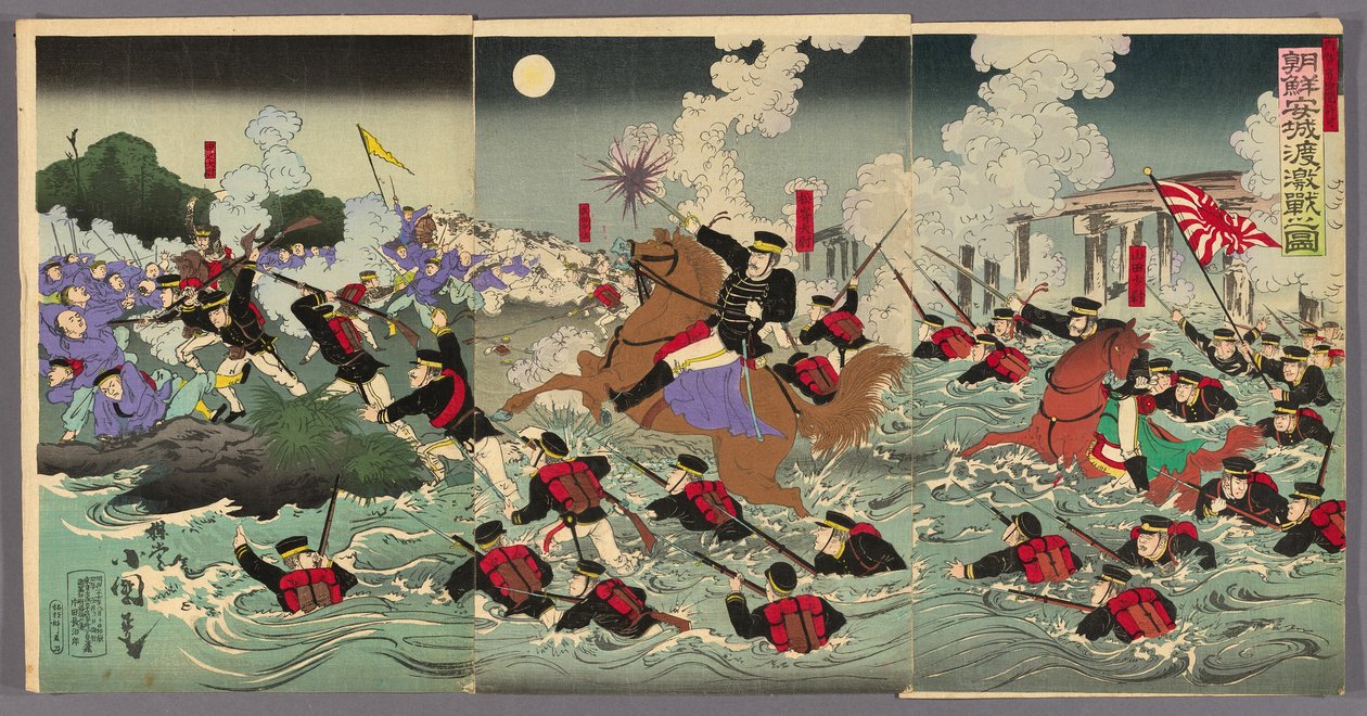 Kraftig kamp ved Anseoneg Crossing Correa av Utagawa Kokunimasa
