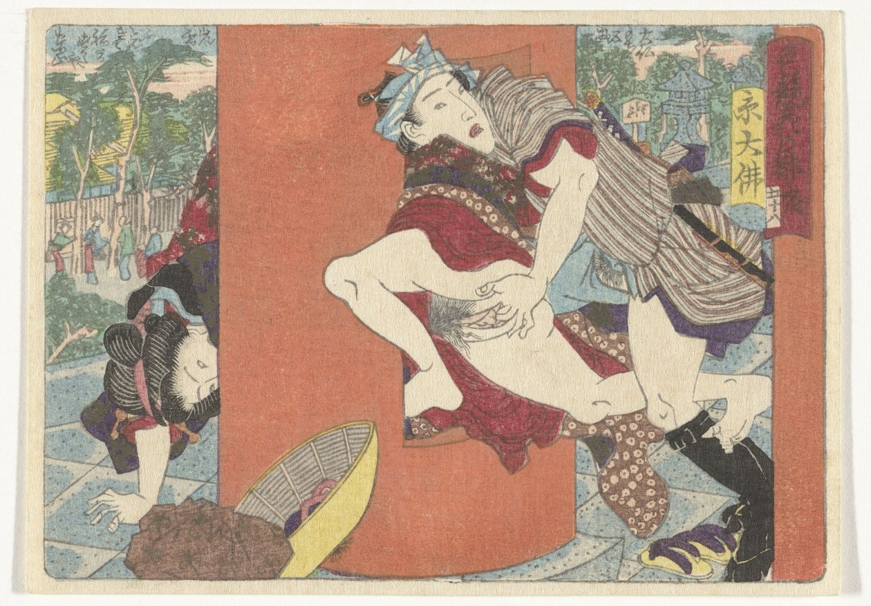 Et møte i templet Den erotiske veien til hovedstaden (serietittel) av Utagawa Kunisada (I) (attributed to)