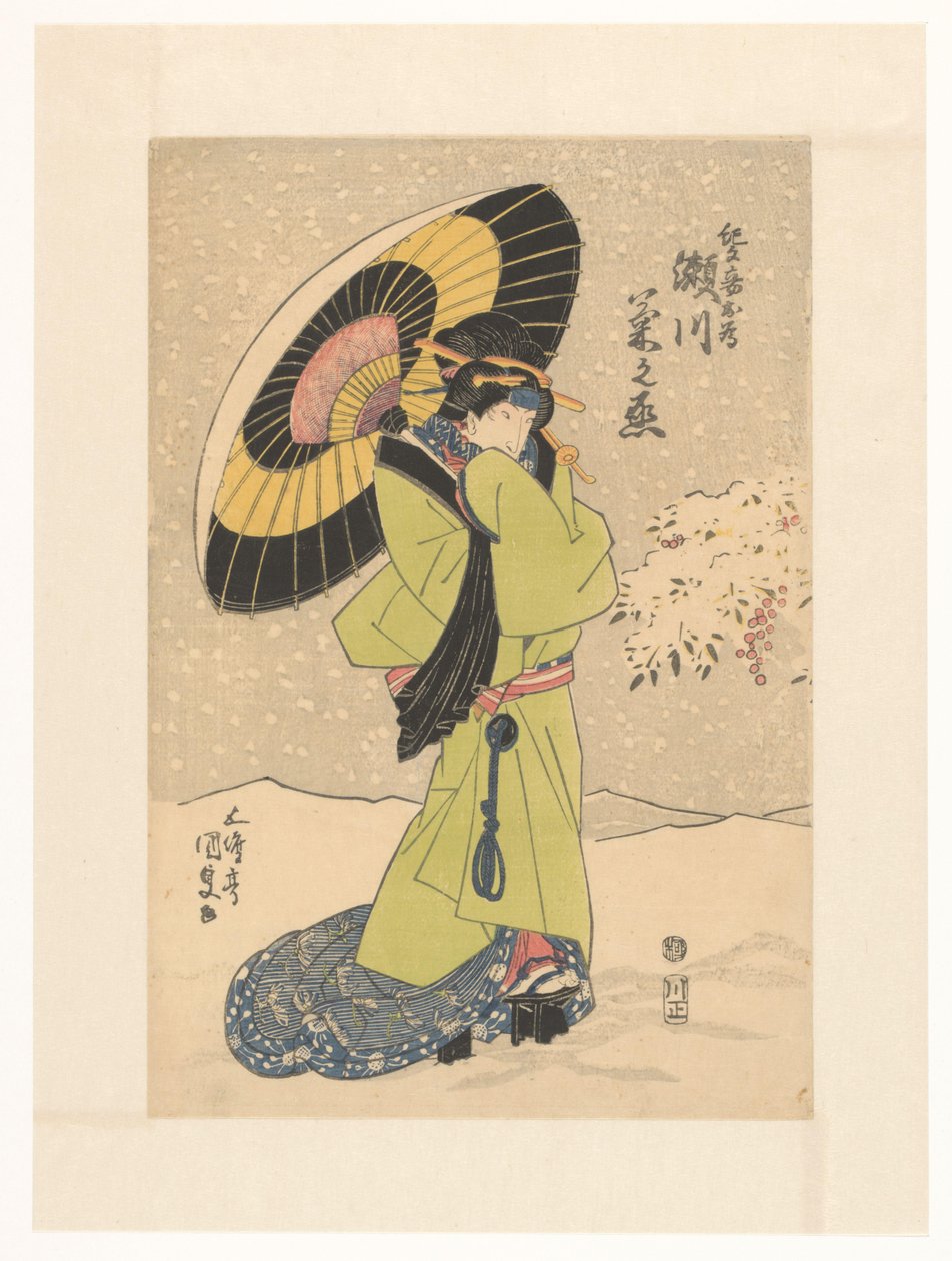 Konkubine Mekame i snø med paraply av Utagawa Kunisada (I)