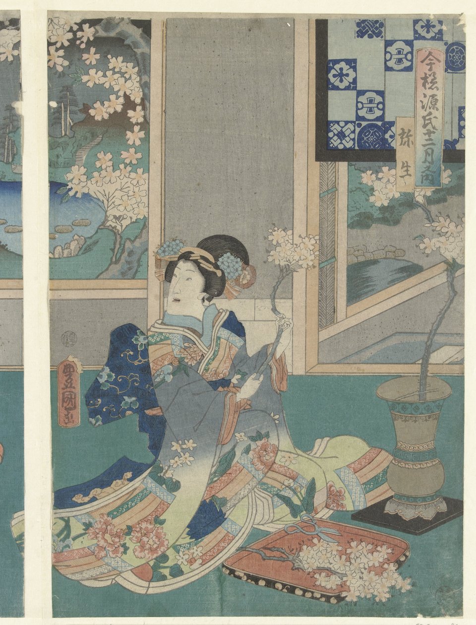 Den tredje måneden Yayoi (tittel på objekt) Moderne Genji-historier i løpet av de tolv månedene (serietittel) Imayo Genji junikagetsu no uchi (serietittel på objekt) av Utagawa Kunisada (I)