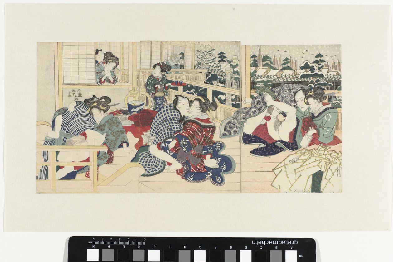Elsker par på terrassen om vinteren av Utagawa Kunisada (I)