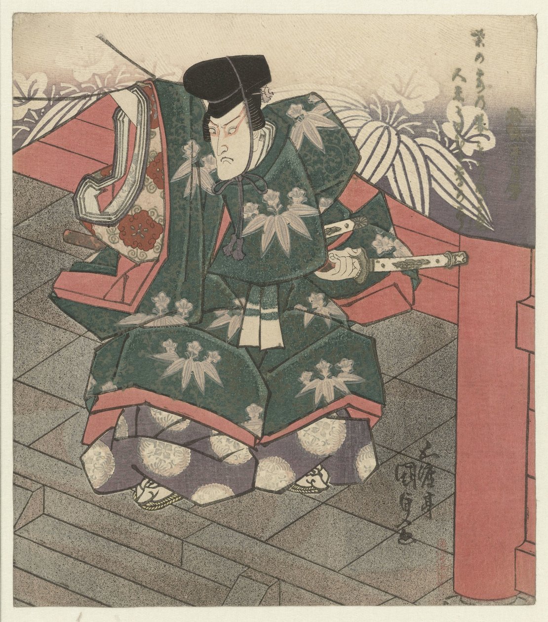 Mann ved inngangen til et tempel av Utagawa Kunisada (I)
