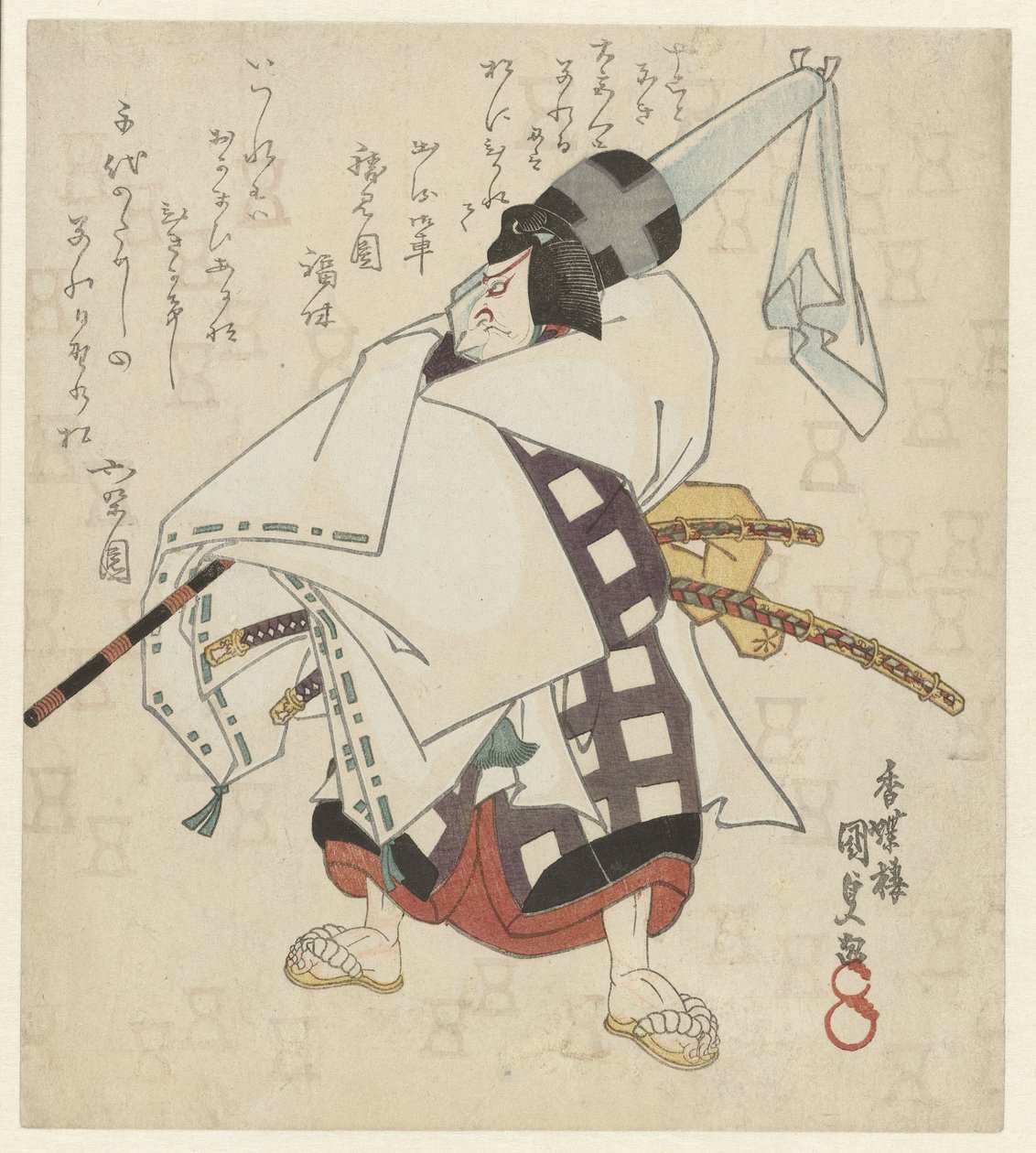 Mann med en innpakket solskjerm over skulderen av Utagawa Kunisada (I)