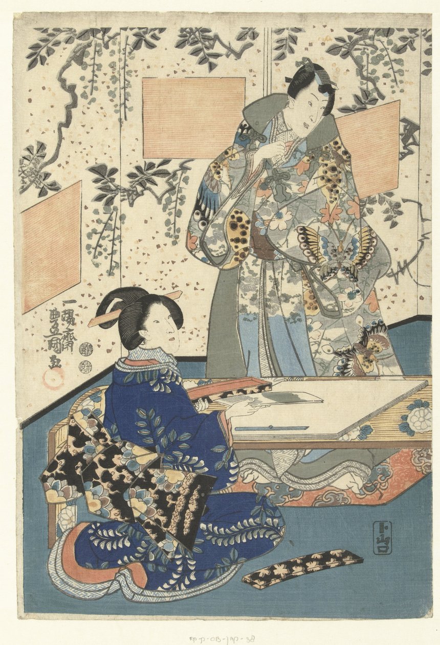 Prins Genji og hoffdame av Utagawa Kunisada (I)