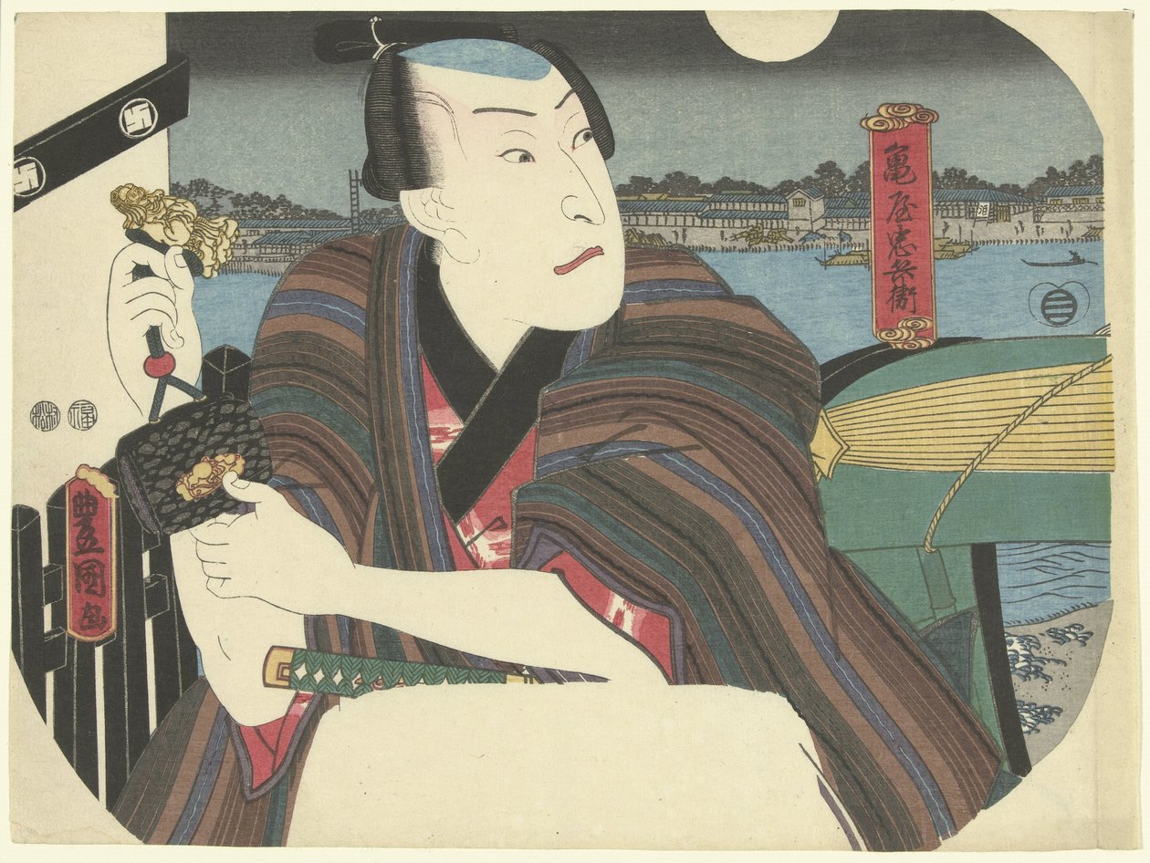 Samurai ved elven av Utagawa Kunisada (I)