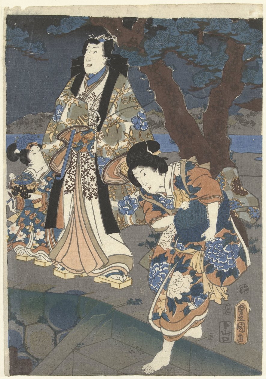Plukke skjell på stranden i Akashi Akashi no ura shiogari no zu av Utagawa Kunisada (I)