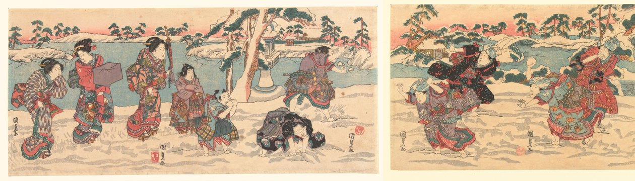 kaste snøballer av Utagawa Kunisada (I)