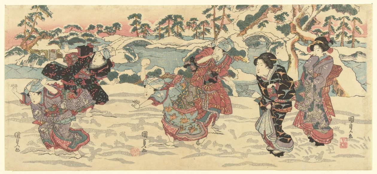 kaste snøballer av Utagawa Kunisada (I)