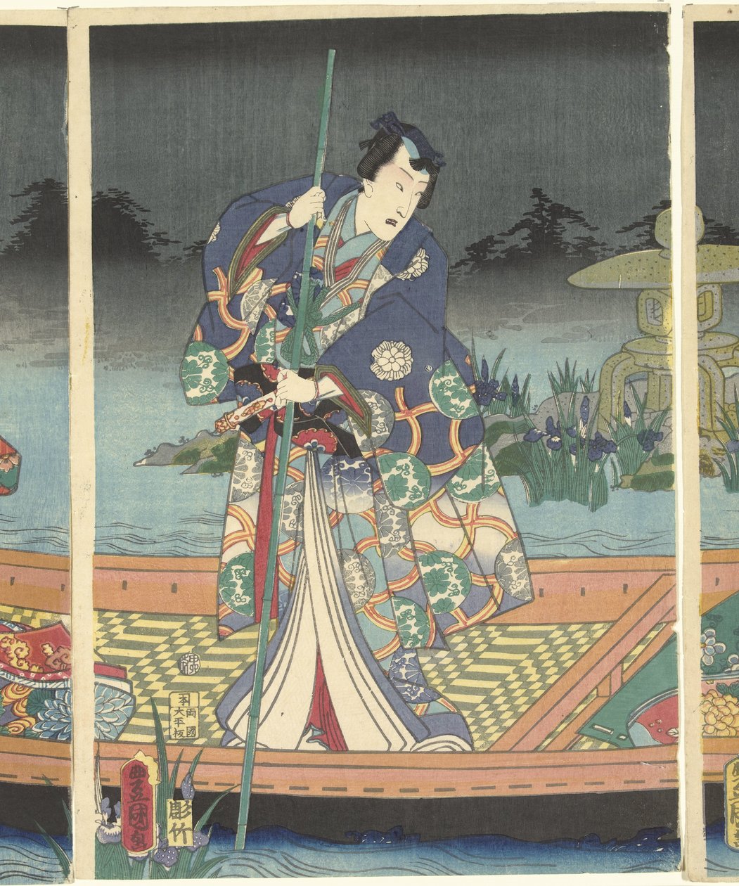 Fiendtlige bølger nærmer seg moderne prins Genji av Utagawa Kunisada (I)