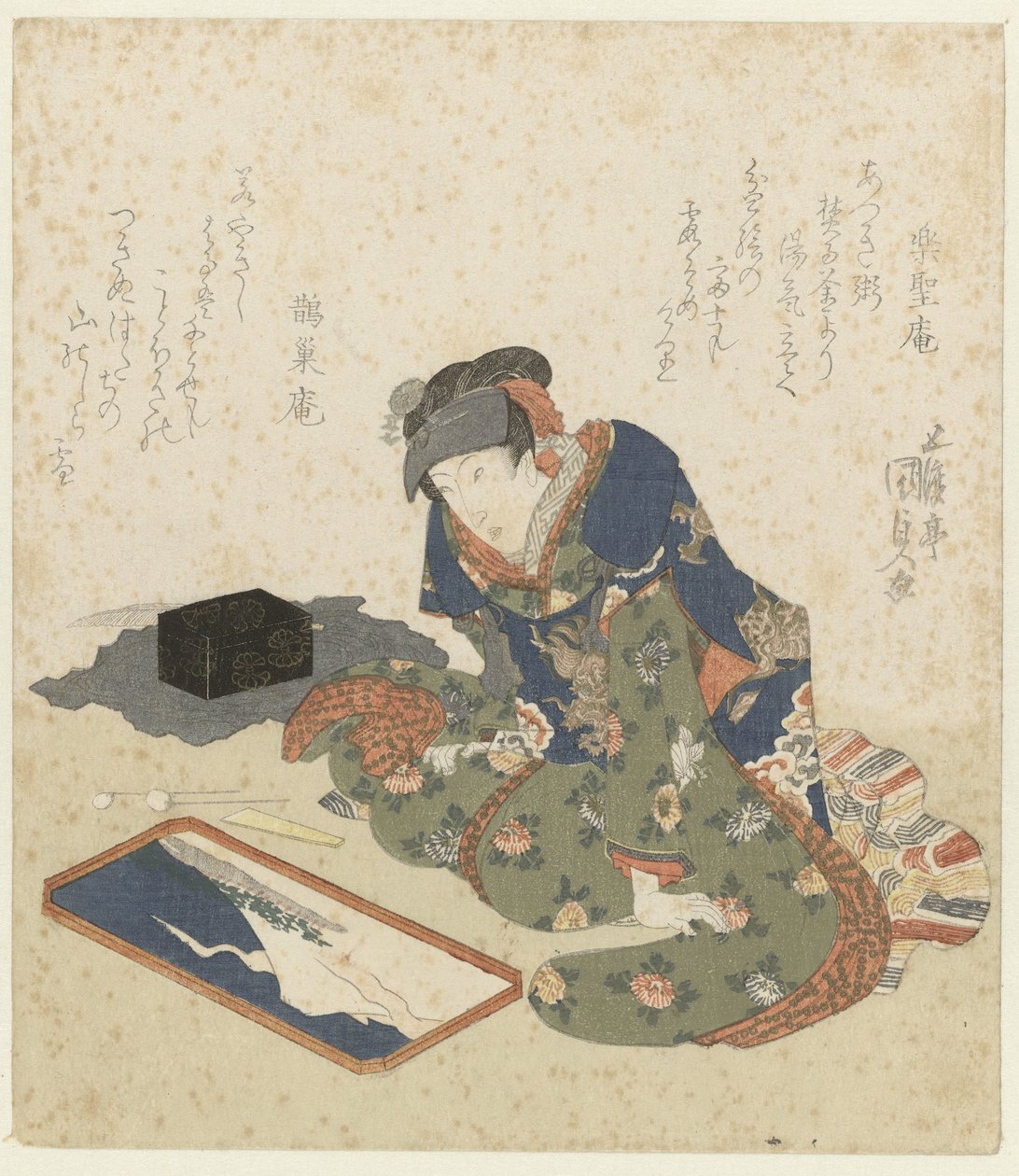 Kvinne lager et sandmaleri av Utagawa Kunisada (I)