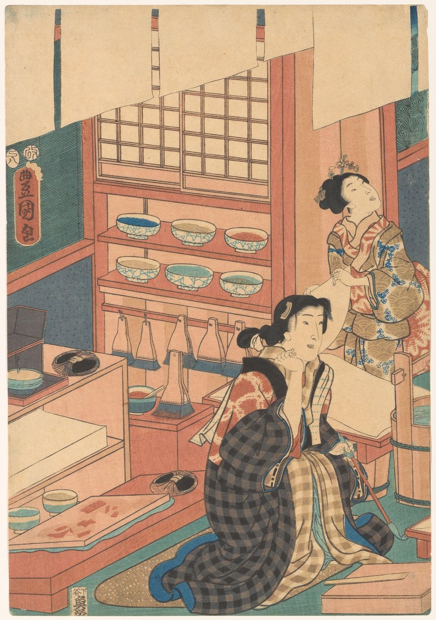 Kvinner lager bilder (venstre del) av Utagawa Kunisada (I)