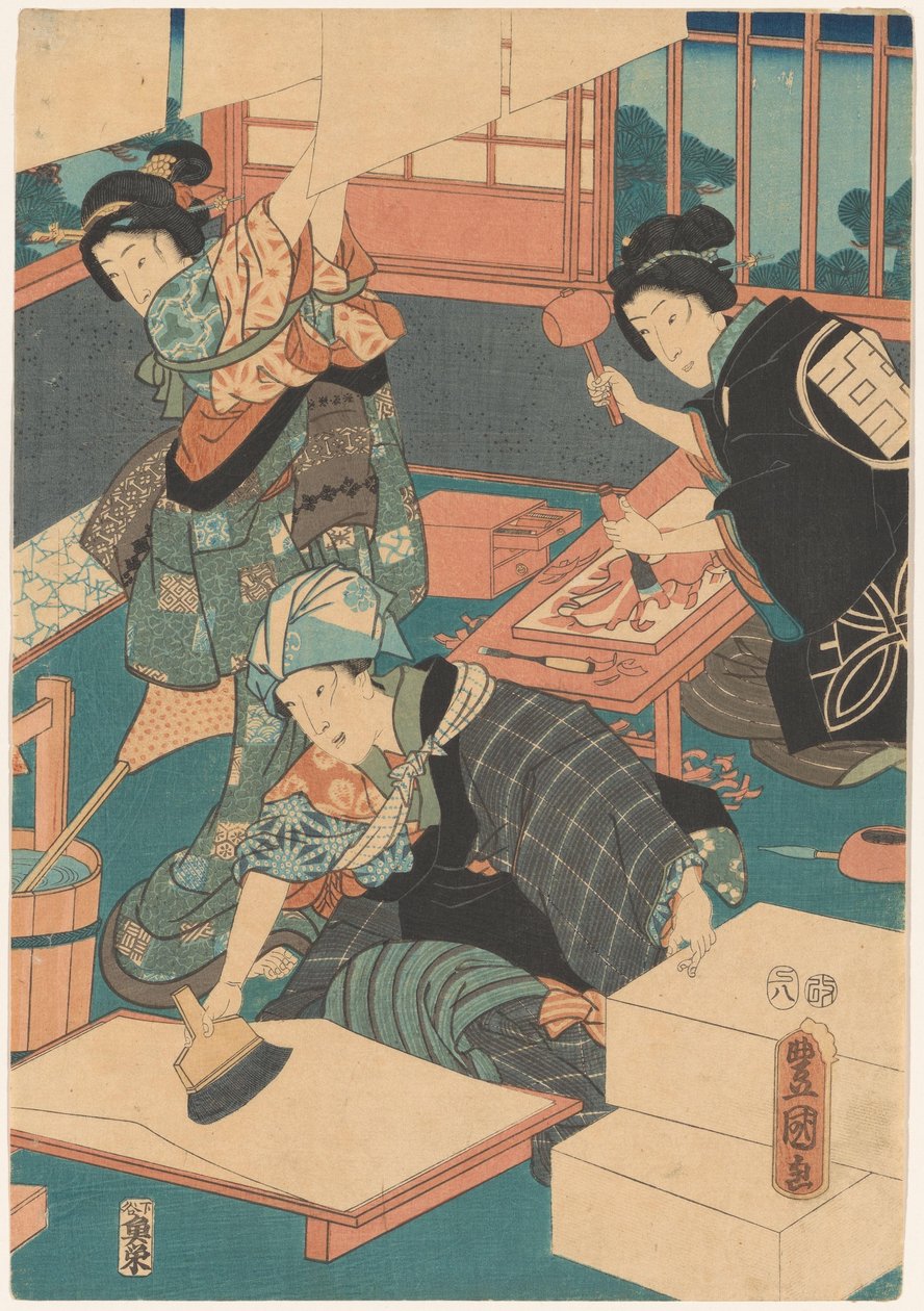 Kvinner lager bilder (midtdel) av Utagawa Kunisada (I)