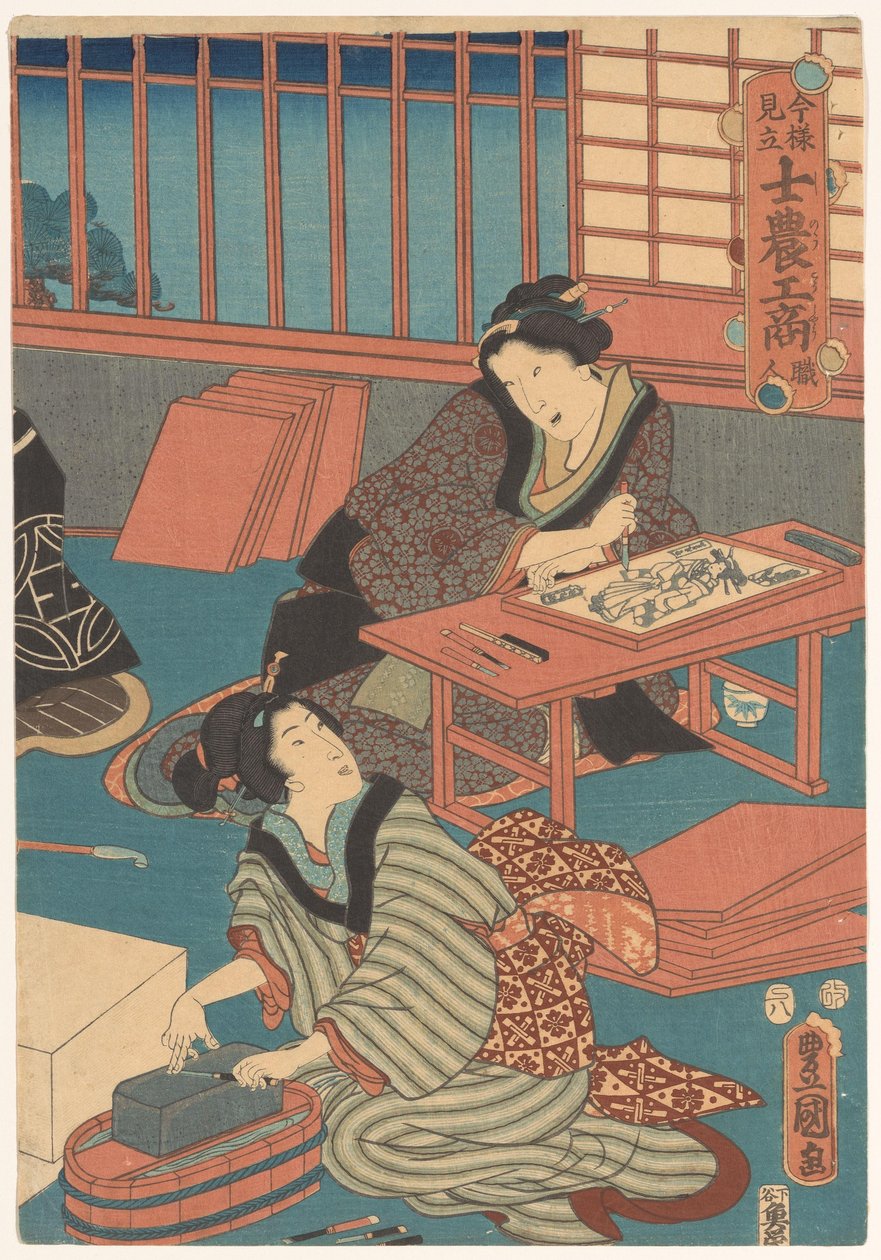 Kvinner lager bilder (høyre del) av Utagawa Kunisada (I)