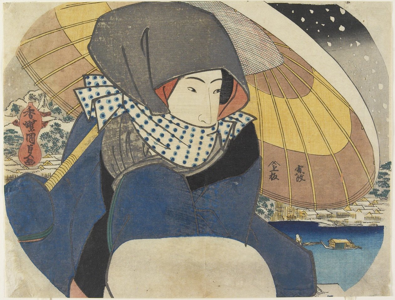 (Kvinne med hette med paraply), 1818 av Utagawa Kunisada