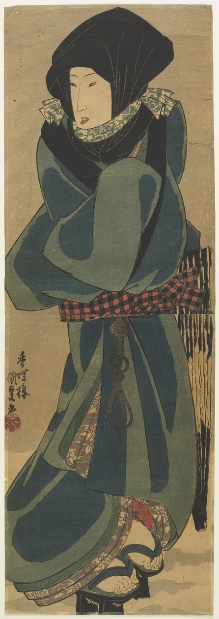 (Kvinne i kappe og hette), ca. 1830-1844 av Utagawa Kunisada