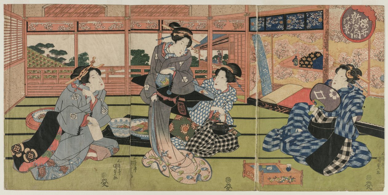 En utsikt over det store nye rommet på Sakurai av Utagawa Kunisada
