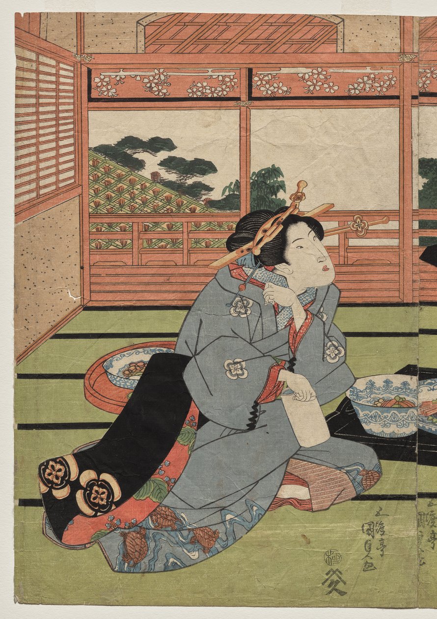 En utsikt over det store nye rommet på Sakurai av Utagawa Kunisada