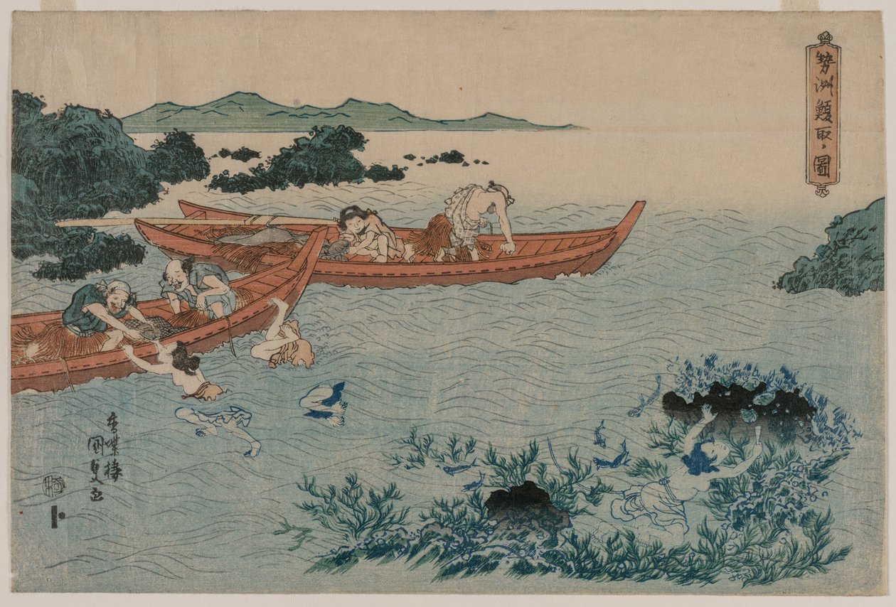 Abalone Divers utenfor kysten av Ise, fra en Untitled Landscape-serie av Utagawa Kunisada