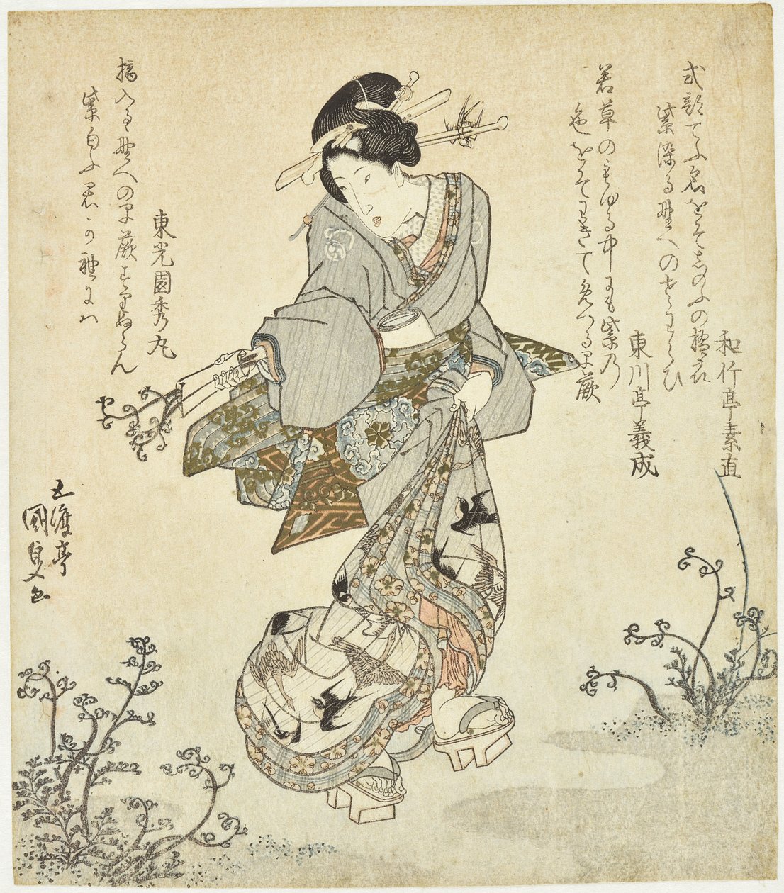Kvinne som høster bregner av Utagawa Kunisada