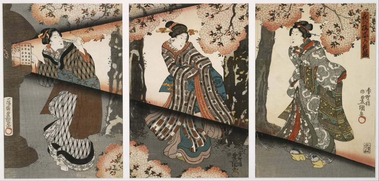Nattescene med jenter og lykter av Utagawa Kunisada