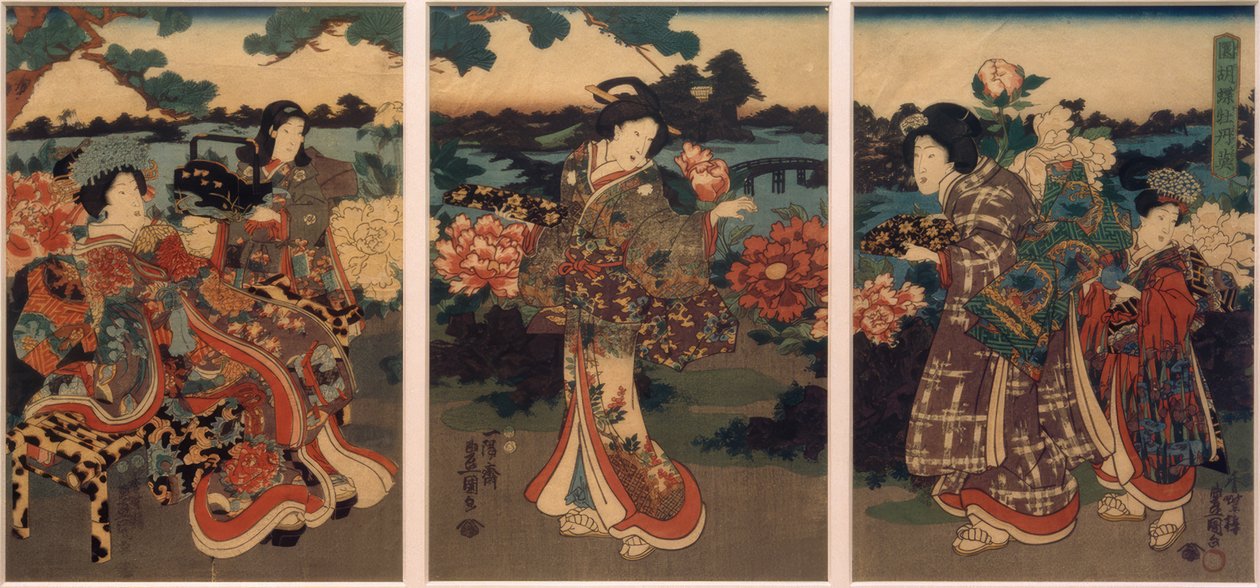 Sommerfugler og peoner av Utagawa Kunisada