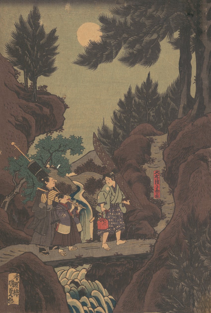 Shanao [Yoshitsune] lærer kampsport i Sojogatani Shanao Sojogatani ni h..., Tenpô-tiden fra 1830-tallet. av Utagawa Kunisada