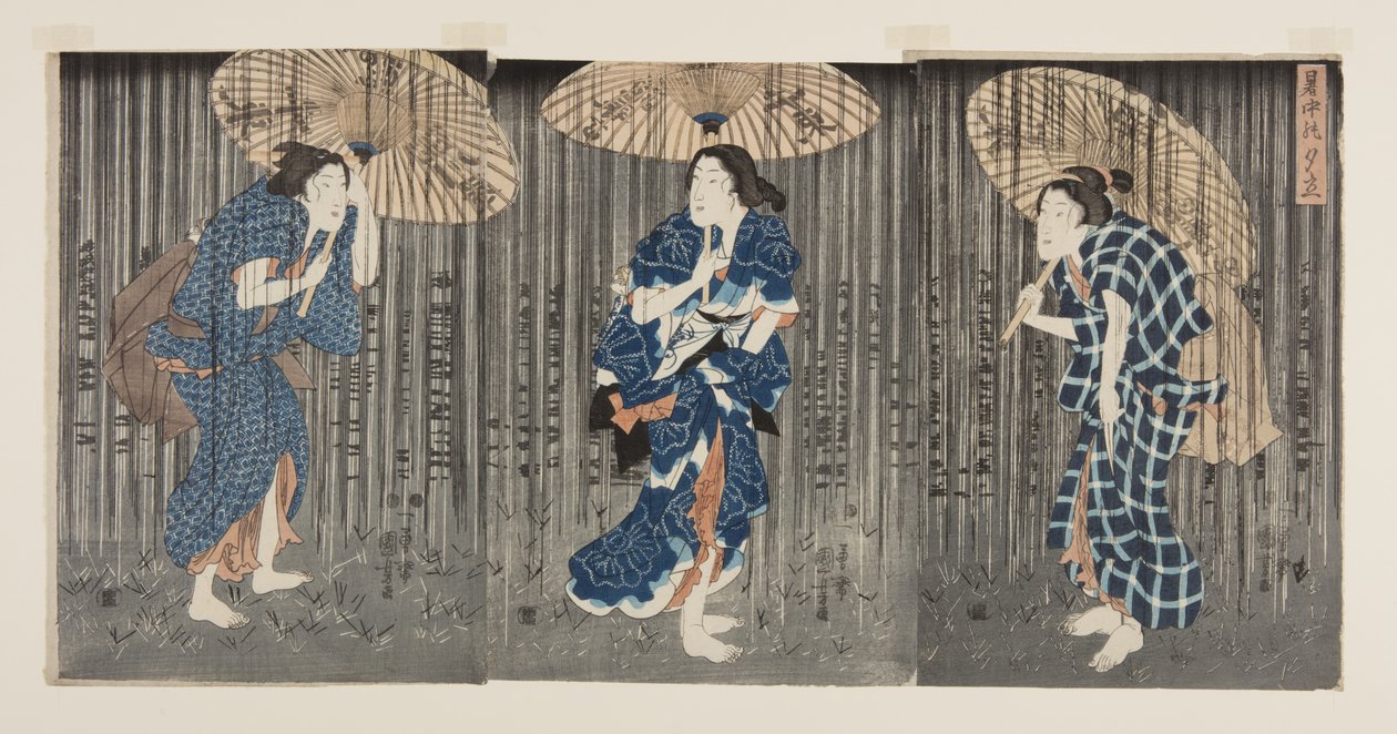Plutselig dusj i sommervarmen (Shochu no yudachi) (farget treblokktrykk) av Utagawa Kunisada