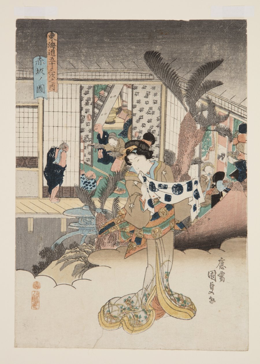 Utsikt over Akasaka (Akasaka no zu) (farget treblokktrykk) av Utagawa Kunisada