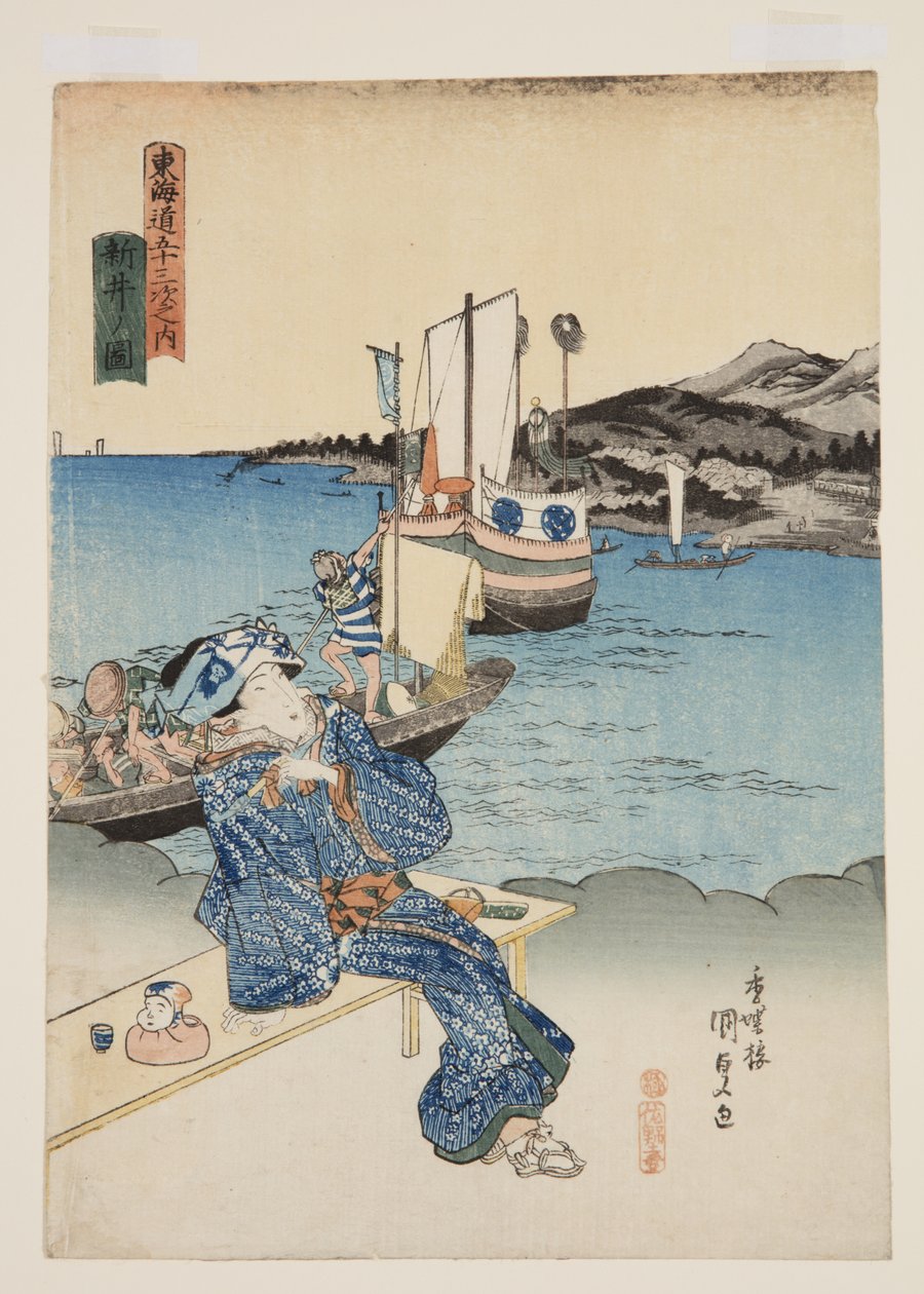 Utsikt over Arai (Arai no zu) (farget treblokktrykk) av Utagawa Kunisada
