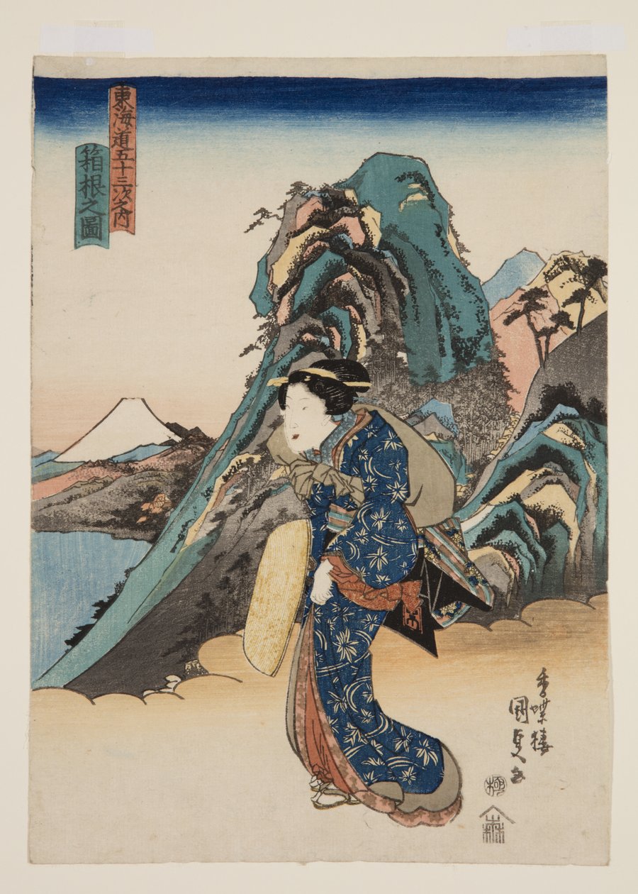 Utsikt over Hakone (Hakone no zu) (farget treblokktrykk) av Utagawa Kunisada