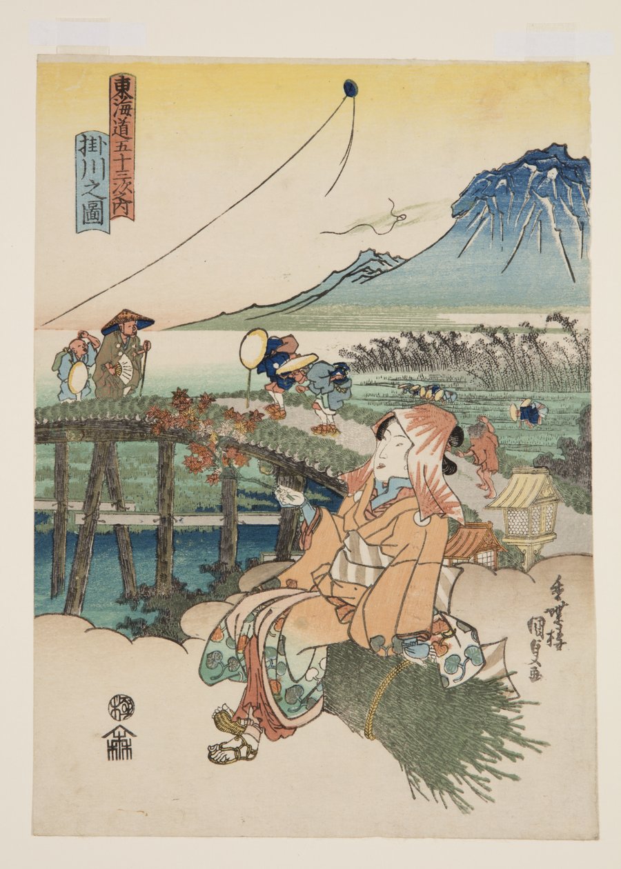 Utsikt over Kakegawa (Kakegawa no zu) (farget treblokktrykk) av Utagawa Kunisada