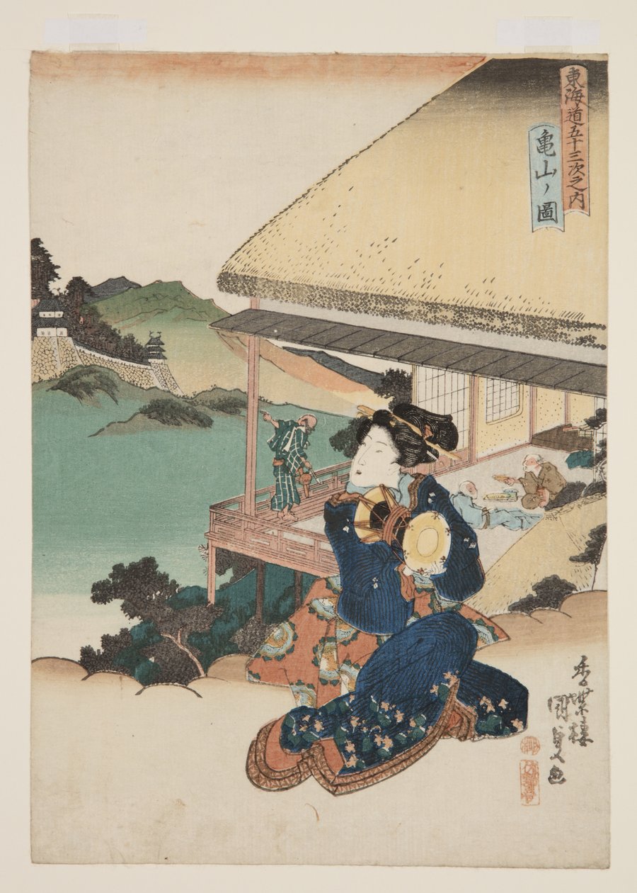 Utsikt over Kameyama (farget treblokktrykk) av Utagawa Kunisada