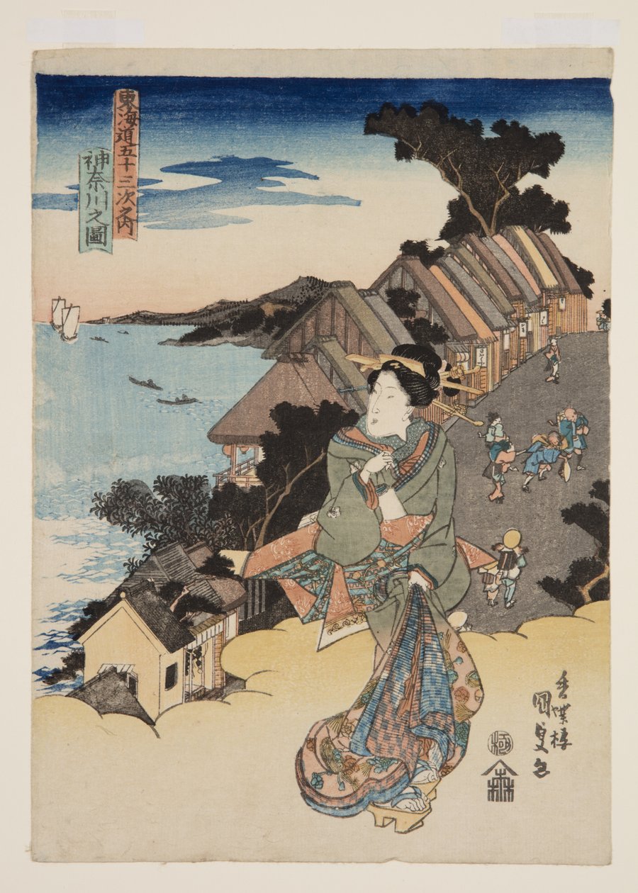 Utsikt over Kanagawa (Kanagawa no zu) (farget treblokktrykk) av Utagawa Kunisada
