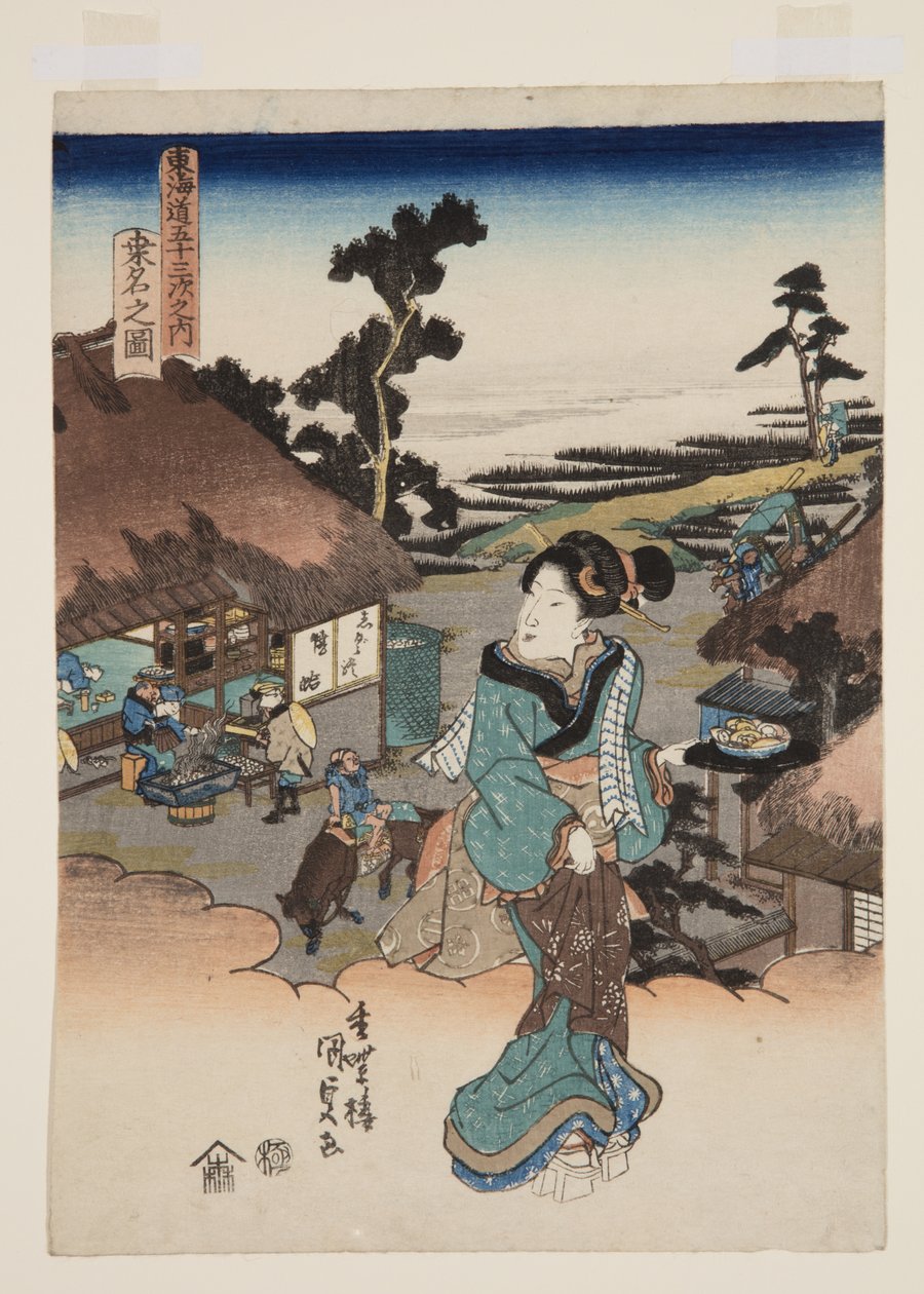 Utsikt over Kuwana (Kuwana no zu) (farget treblokktrykk) av Utagawa Kunisada