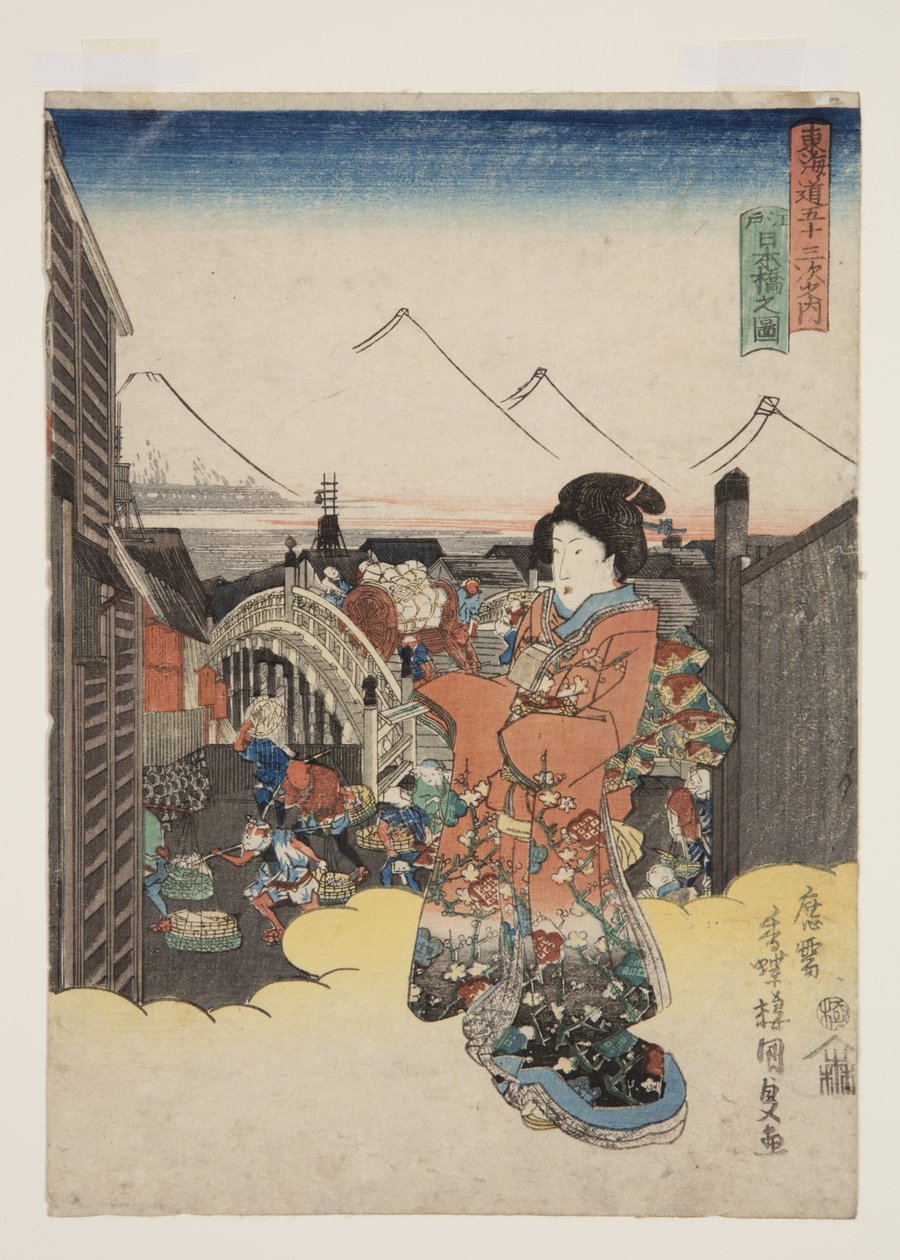 Visning av Nihonbashi-medlemmet Edo (figur av Edo Nihonbashi) av Utagawa Kunisada