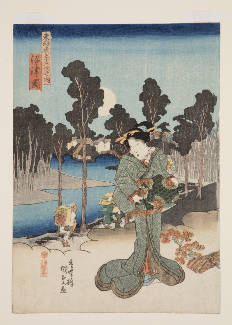 Utsikt over Numazu (Numazu zu) (treblokktrykk i farger) av Utagawa Kunisada