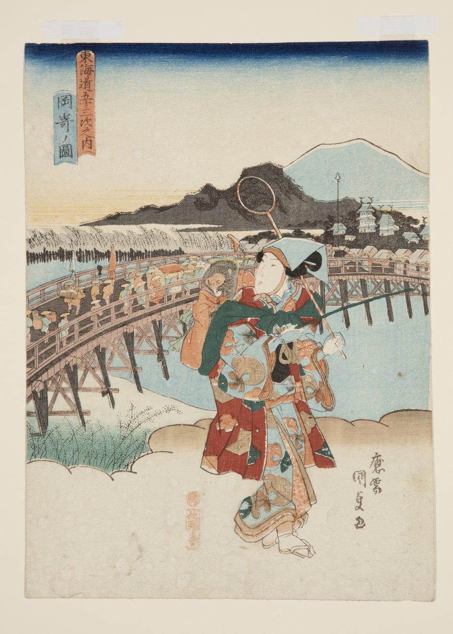 Utsikt over Okazaki (Okazaki no zu) (treblokktrykk i farger) av Utagawa Kunisada