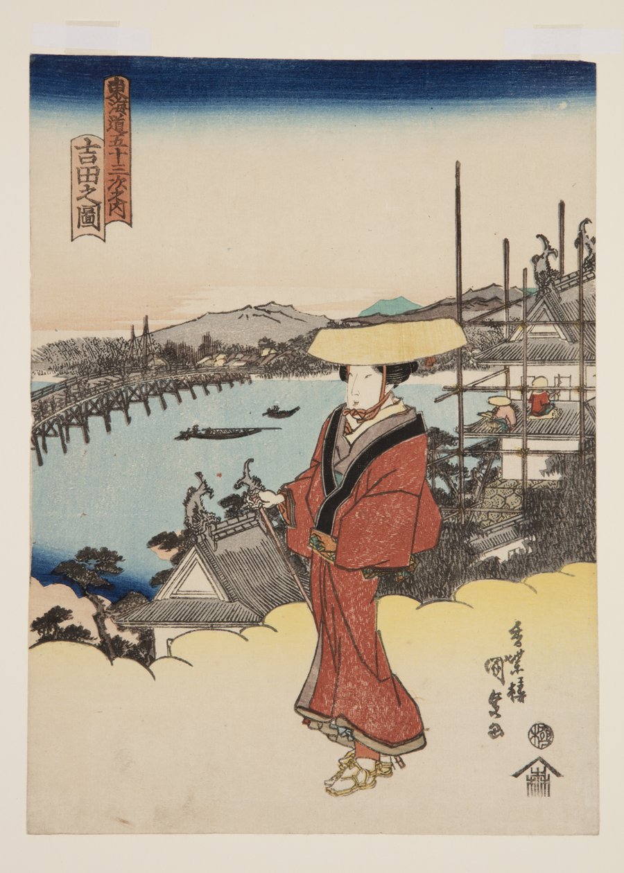 Utsikt over Yoshida (Yoshida no zu) (treblokktrykk i farger) av Utagawa Kunisada