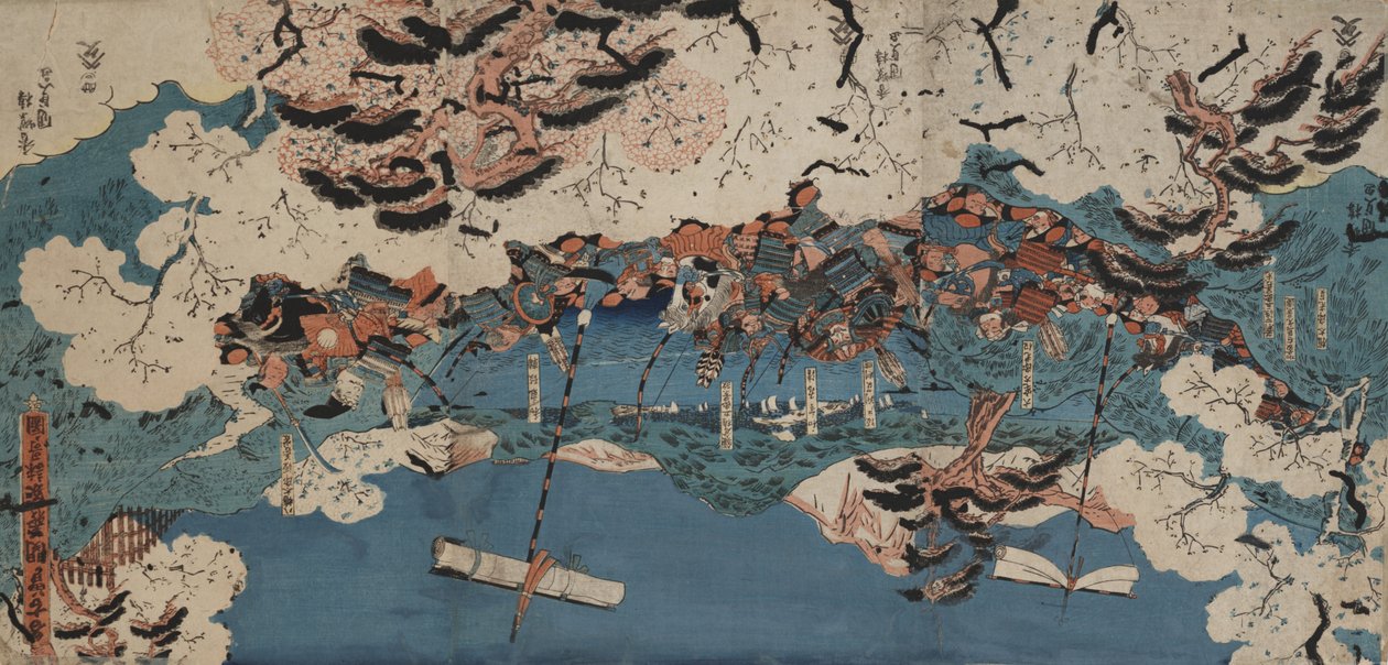 Komponere dikt på Nakoso Customs House (fargetresnitt montert om bord) av Utagawa Kunisada III