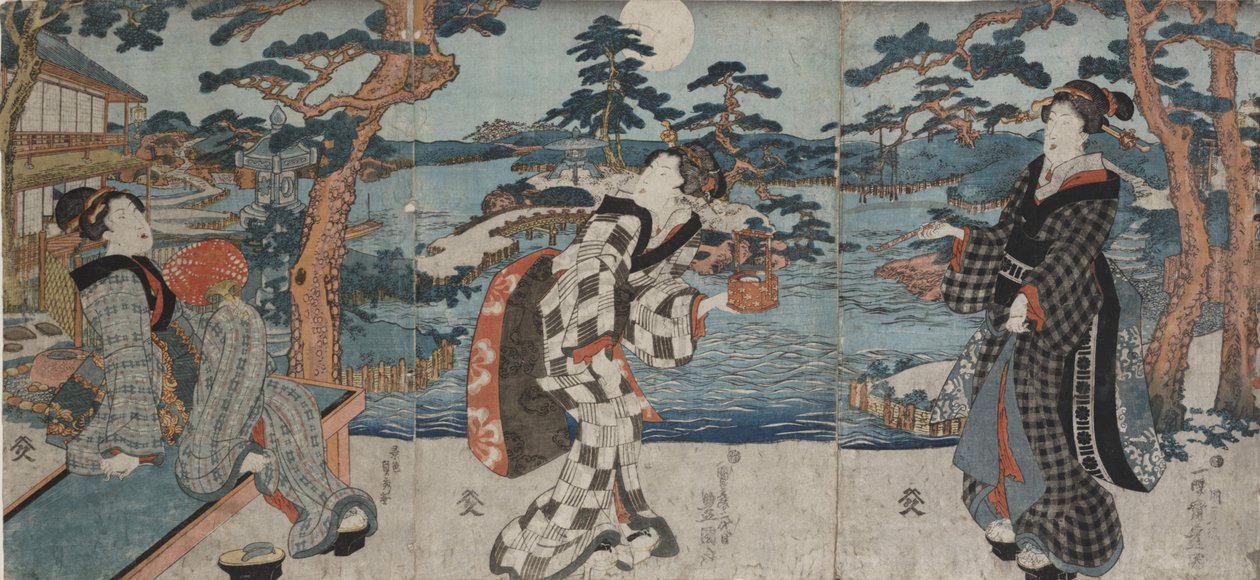 Nyte fritid på en restaurant før du mottar kunder, tidlig til midten av 1800-tallet (fargetresnitt (triptyk)) av Utagawa Kunisada III